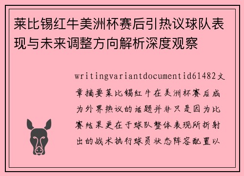 莱比锡红牛美洲杯赛后引热议球队表现与未来调整方向解析深度观察